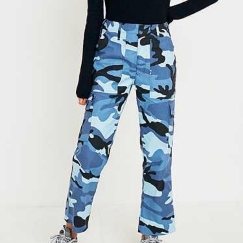 Urban Outfitters Blue Camouflage Straight Leg Pants